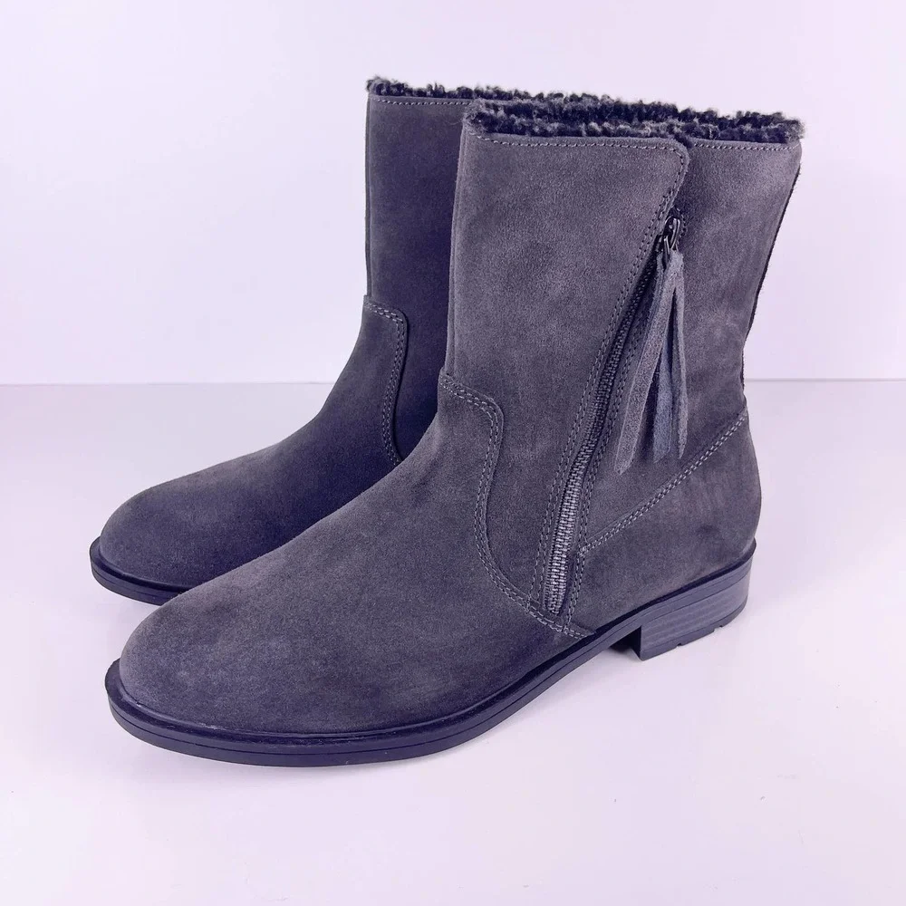 Sporto Grey Suede Leather Faux Fur Inner Winter Mid Calf Boots Women's 10
